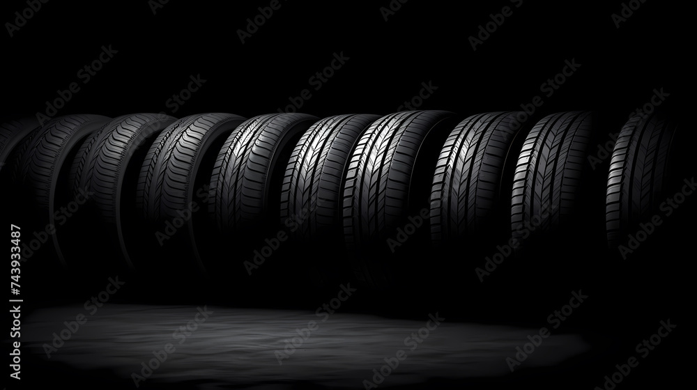 Car tires isolated on black background Car tires isolated on black background