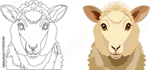 Cute sheep illustration and coloring page © fiore26