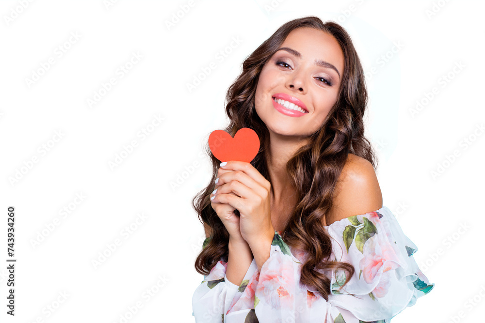 Close up portrait of gorgeous, adorable, good-looking curly brunette look at camera with hollywood smile, hold small paper card in hands isolated on bright teal background with copy space for text Close up portrait of gorgeous, adorable, good-looking curly brunette look at camera with hollywood smile, hold small paper card in hands isolated on bright teal background with copy space for text