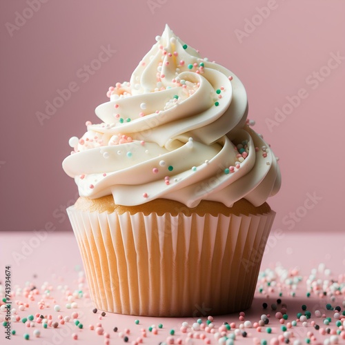 Muffin cupcake on a pink background