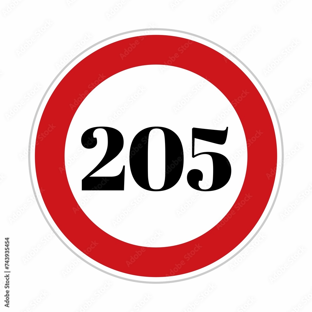 205 kmph or mph speed limit sign icon. Road side speed indicator safety ...
