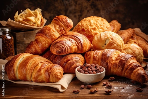 Assorted Breakfast Pastries on Au Naturel Background. A Variety of Delicious Bake Items Including