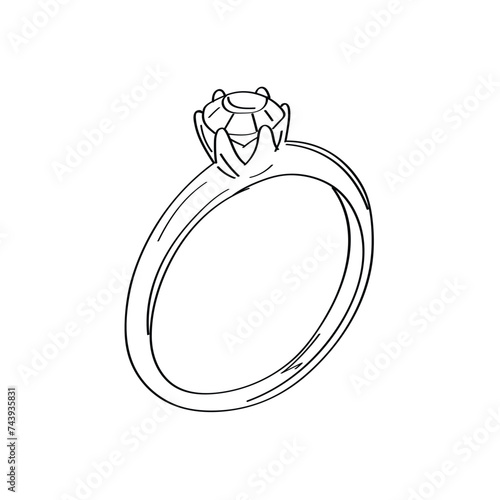Vector illustration of a diamond ring. Ring in doodle style or hand drawn