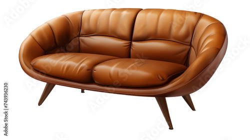 A sleek leather armrest sofa, isolated on transparent background, PNG format