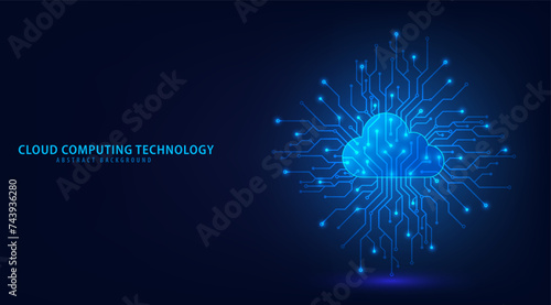 Cloud Computing technology Internet and cyber technology concept. Abstract cloud connection technology on a blue color background. Cloud Computing network with internet icons. Vector and Illustration.