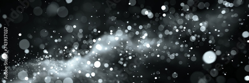 Falling snow  On Black Background.white bokeh defocused background, Abstract dark white Christmas festive background,Christmas and New Year background with white glitter of stars,banner poster design photo