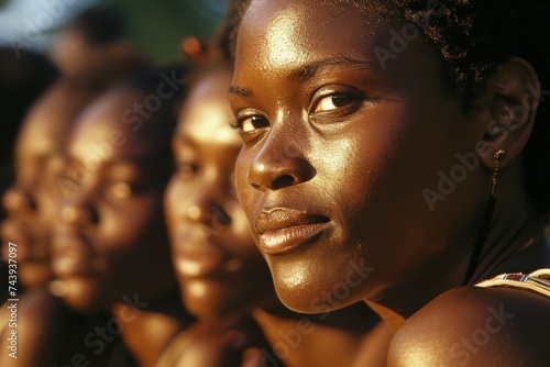 Retrato de mujeres de color negras con fondo desenfocado photo