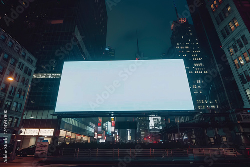 Large blank billboard in the city at night. Blanket banner to add your own text