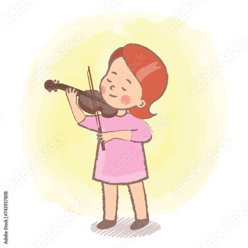 Cute violinist girl. Girl with a pink dress playing a violin vector illustration. Arts for kid. Little girl with musical instrument. Creative child. 