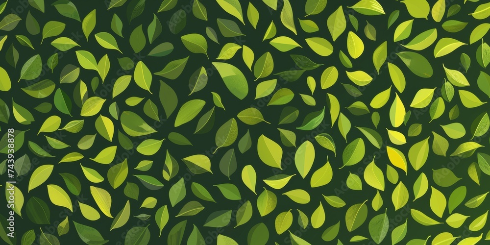 Lush green foliage pattern with vibrant shades on dark background, symbolizing vitality and nature.