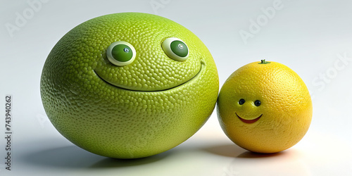 Lemon and Lime  fruits with Funny Faces  human features  emotion  expression  laughing
