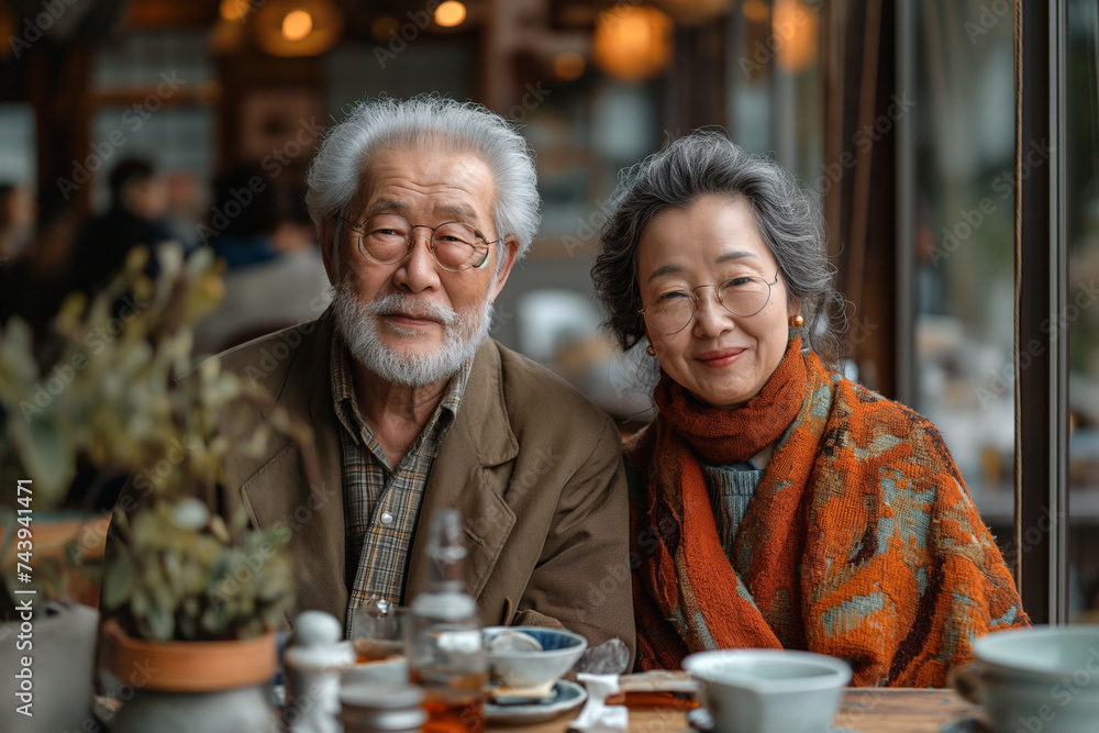 Senior couple having food at dining table