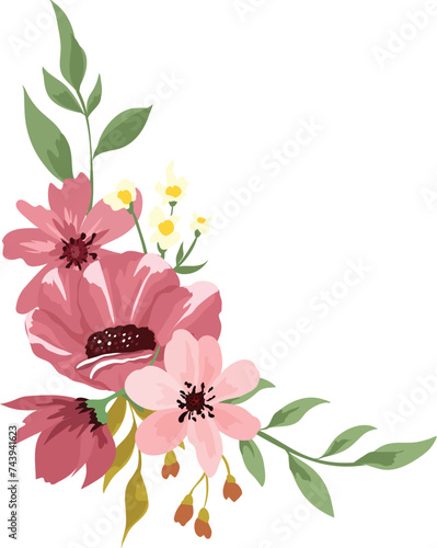 Vector bouquet of maroon wildflowers, isolated on white background.