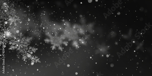 Falling snow  On Black Background.white bokeh defocused background  Abstract dark white Christmas festive background Christmas and New Year background with white glitter of stars banner poster design
