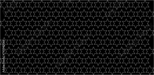 Six-pointed star geometric pattern. Seamless background. Six-pointed star on a black background. Vector illustration. Background flyer design, advertising background, fabric, clothing, texture, textil