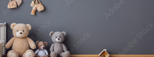 3d illustration of cute teddy bears in a minimal scandinavian style room