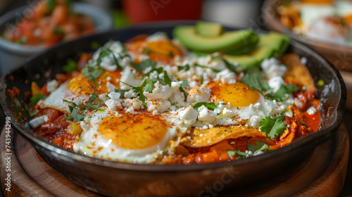 Chilaquiles with Fried Eggs and Spicy Salsa Roja