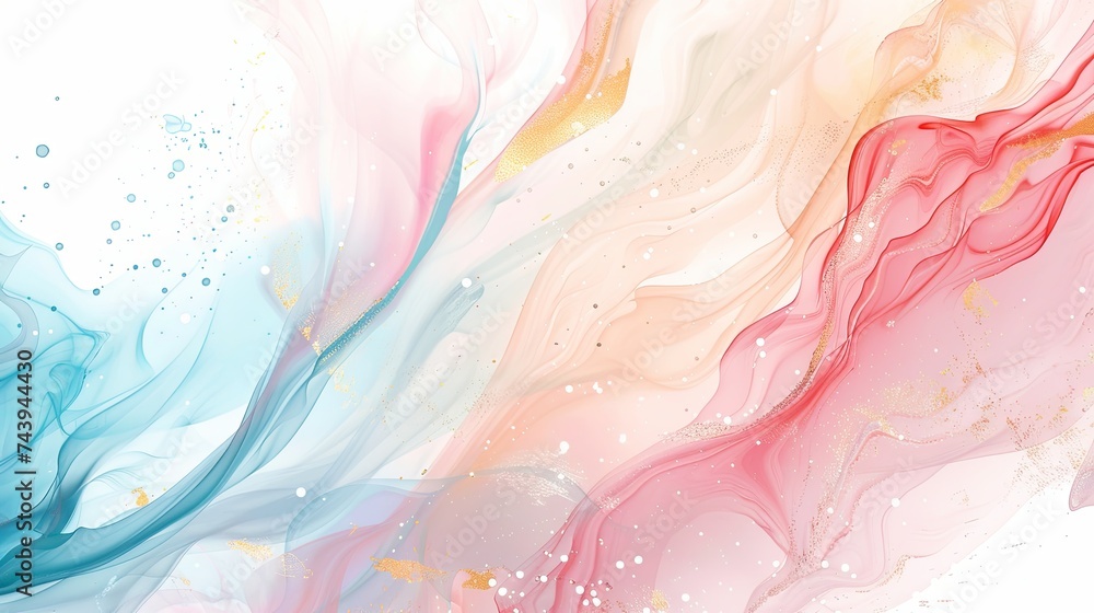 white background watercolor with abstract rainbow colors waves, lines, smoke, alcohol ink with empty copy space 