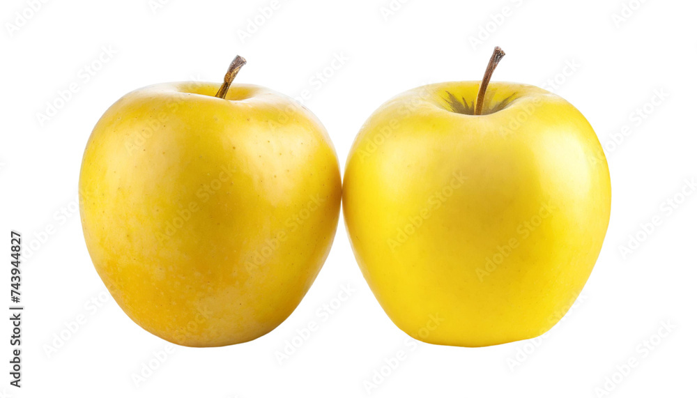Two yellow apples isolated on transparent background.