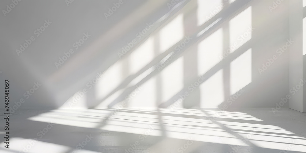Obraz premium white empty room with shadow window ,white studio background for product presentation