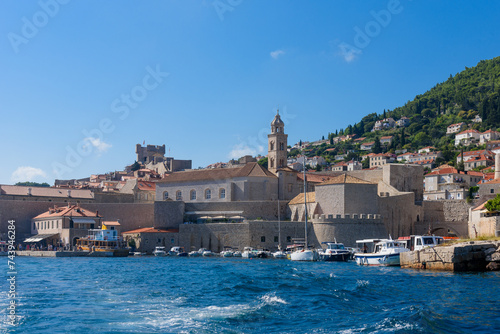 Fototapeta Naklejka Na Ścianę i Meble -  Dubrovnik, Croatia - August 03,2023: View at famous travel destination city of Dubrovnik, Dalmatia, Croatia, Europe. Old town of Dubrovnik