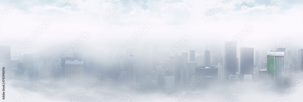 Cityscape, Architecture, and nature photography of a foggy New York City skyline in soft white and blue colors.