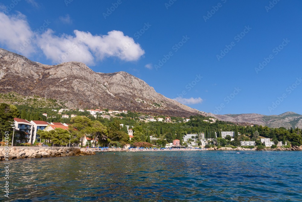 Mlini,Croatia - August 09, 2023: View of Mlini in Croatia from the sea