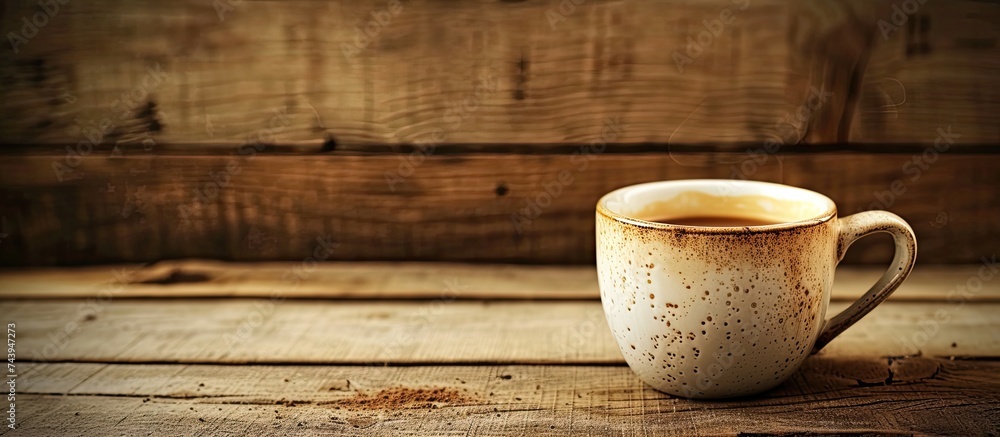 A steaming cup of hot latte sits on top of a rustic wooden table, creating a cozy and inviting scene. A steaming cup of hot latte sits on top of a rustic wooden table, creating a cozy and inviting scene.