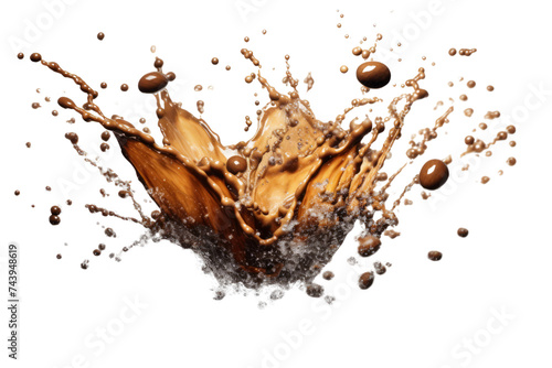Coffee bean explosion splash isolated on transparent background