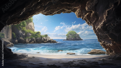 Wallpaper Mural beautiful beach view from inside cave wallpaper and background Torontodigital.ca