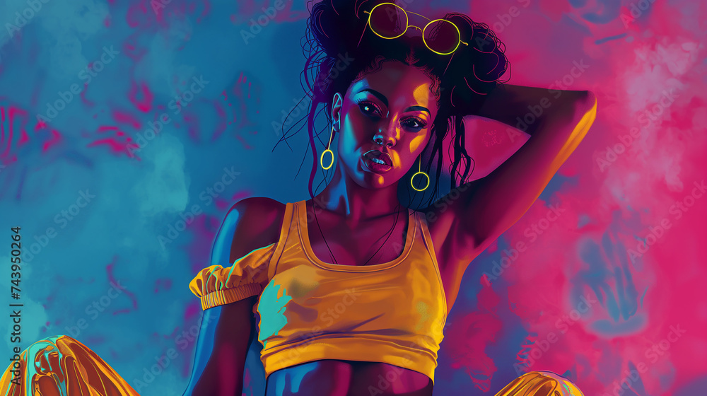 A young woman dressed in the style of the nineties, ai generative A young woman dressed in the style of the nineties, ai generative