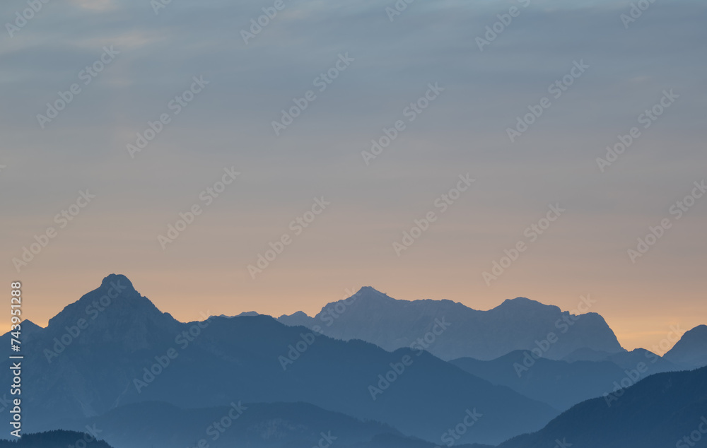 Obraz premium Mountains at sunset in Allgovia, Germany..