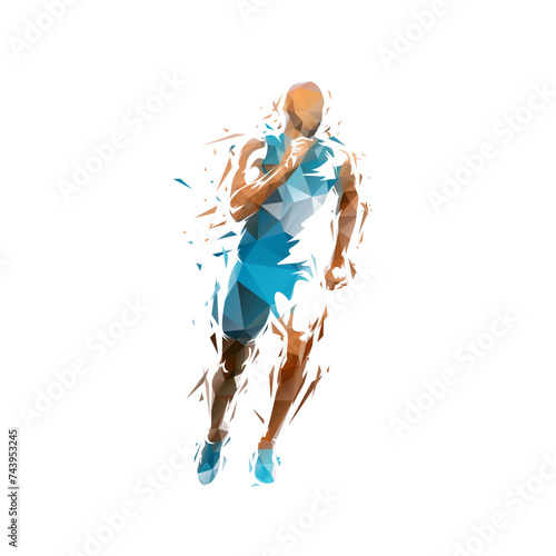 Run, running man low poly isolated vector illustration, front view