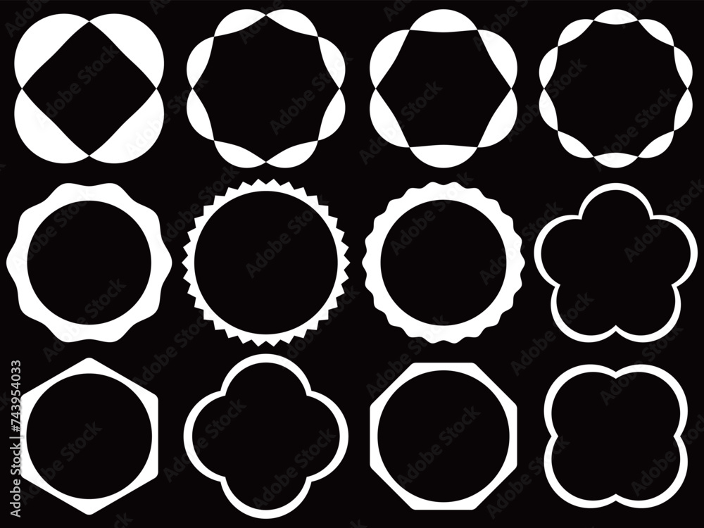 シンプルなフレーム12種セット　ホワイト