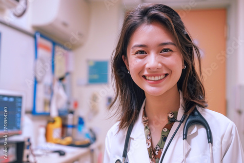 Asian female doctor in medical uniform smile, healthcare and medicine