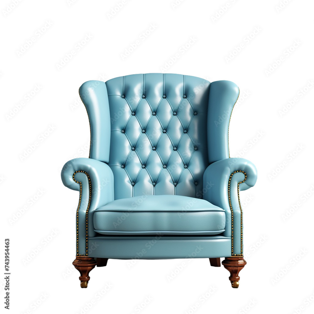 Comfortable blue leather armchair ,isolated on a transparent background Comfortable blue leather armchair ,isolated on a transparent background