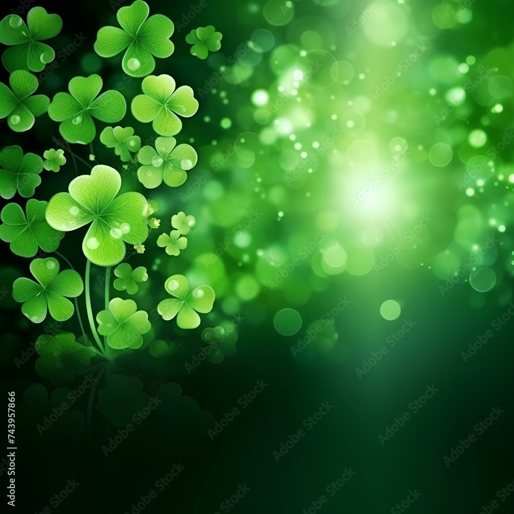 Wallpaper of lucky clovers on a green background, St. Patrick's Day Wallpaper of lucky clovers on a green background, St. Patrick's Day
