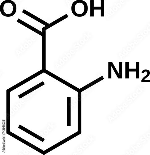 Anthranilic acid structural formula,  ortho-aminobenzoic acid vector illustration