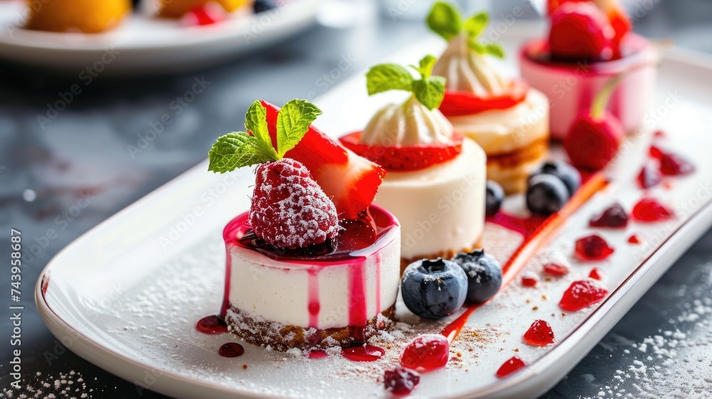 Assorted Gourmet Desserts Elegantly Presented on a Marble Surface Assorted Gourmet Desserts Elegantly Presented on a Marble Surface