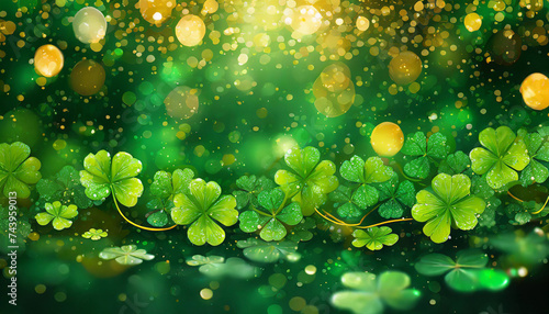St Patricks Day Background Copy Space Four Leaf Clovers