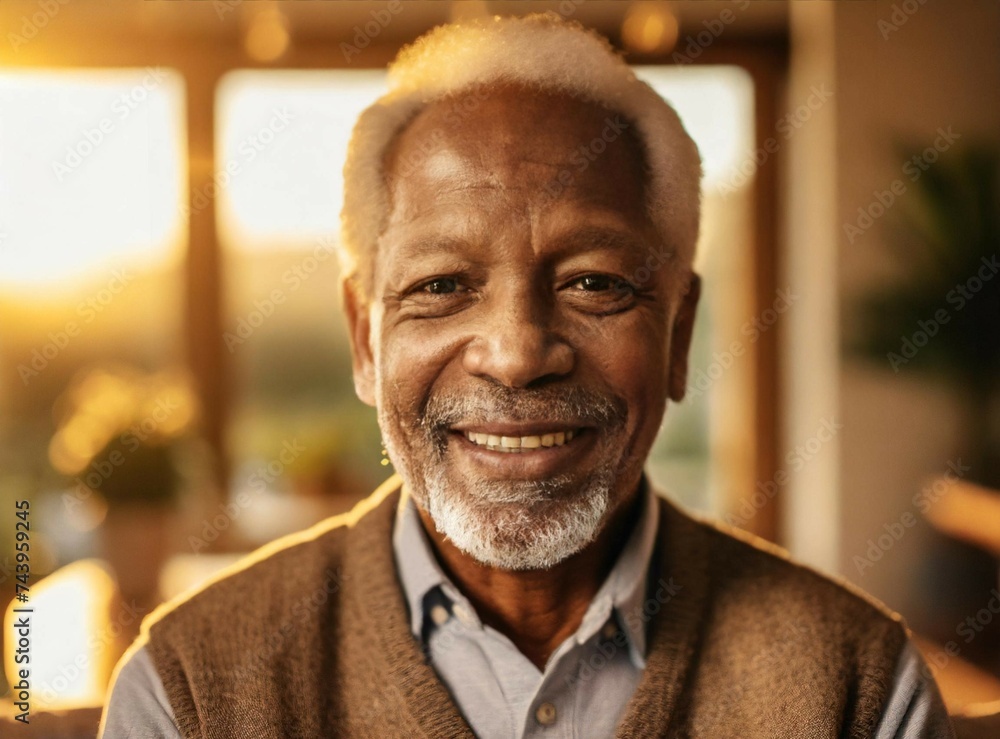Portrait of a smiling senior African American man in his home Portrait of a smiling senior African American man in his home
