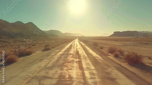 A sun-drenched desert highway stretching into the horizon, an open invitation to embrace the unknown and embark on a journey of self-discovery and transformation