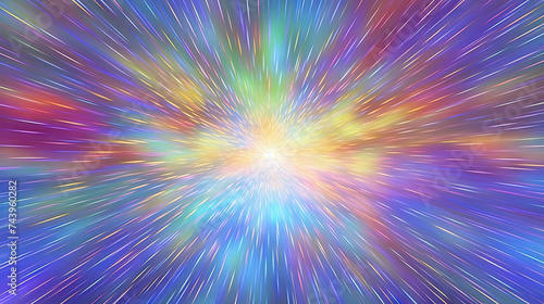 Abstract background with burst of colorful holographic rays and lines.