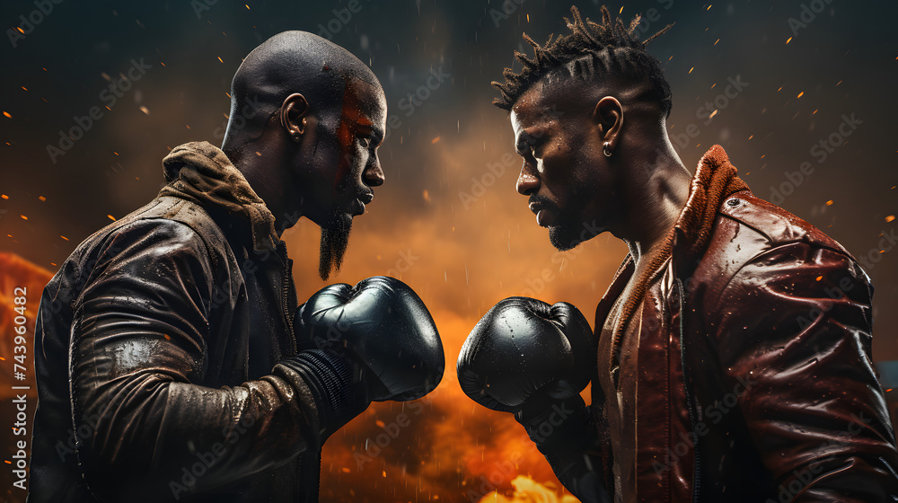two African black men in boxing gloves facing each other
