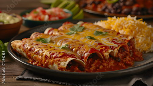 Cheesy Enchiladas with Rice and Beans