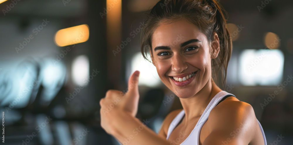 Fit and Happy: One Athletic Caucasian Woman Holding Dumbbell with a Cheerful Smile in an Indoor Gym Fit and Happy: One Athletic Caucasian Woman Holding Dumbbell with a Cheerful Smile in an Indoor Gym
