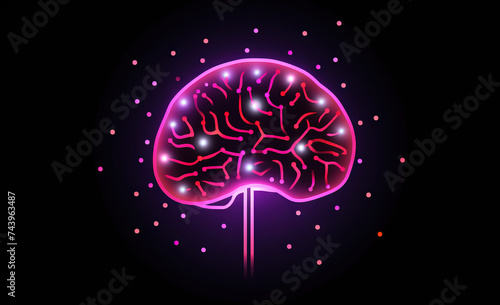 Brain sign in purple color. Neon line styled brain icon, symbol of science and intelligence.
