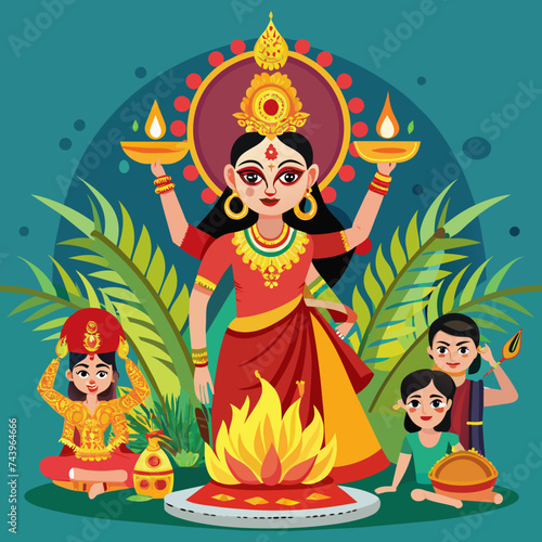 Holika Dahana holi festival fire with illustration
