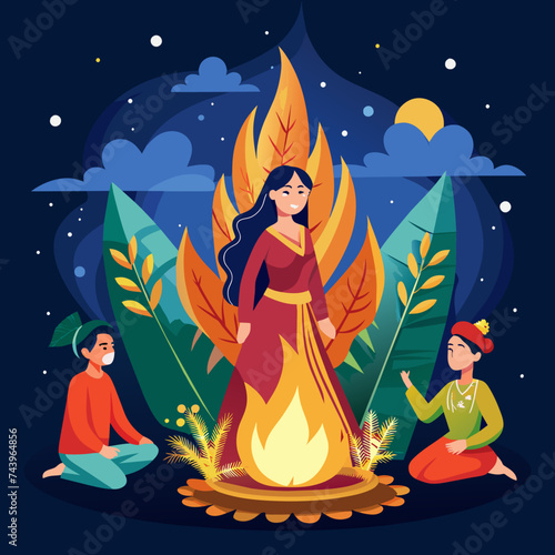 Holika Dahana holi festival fire with illustration photo