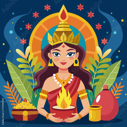 Holika Dahana holi festival fire with illustration photo